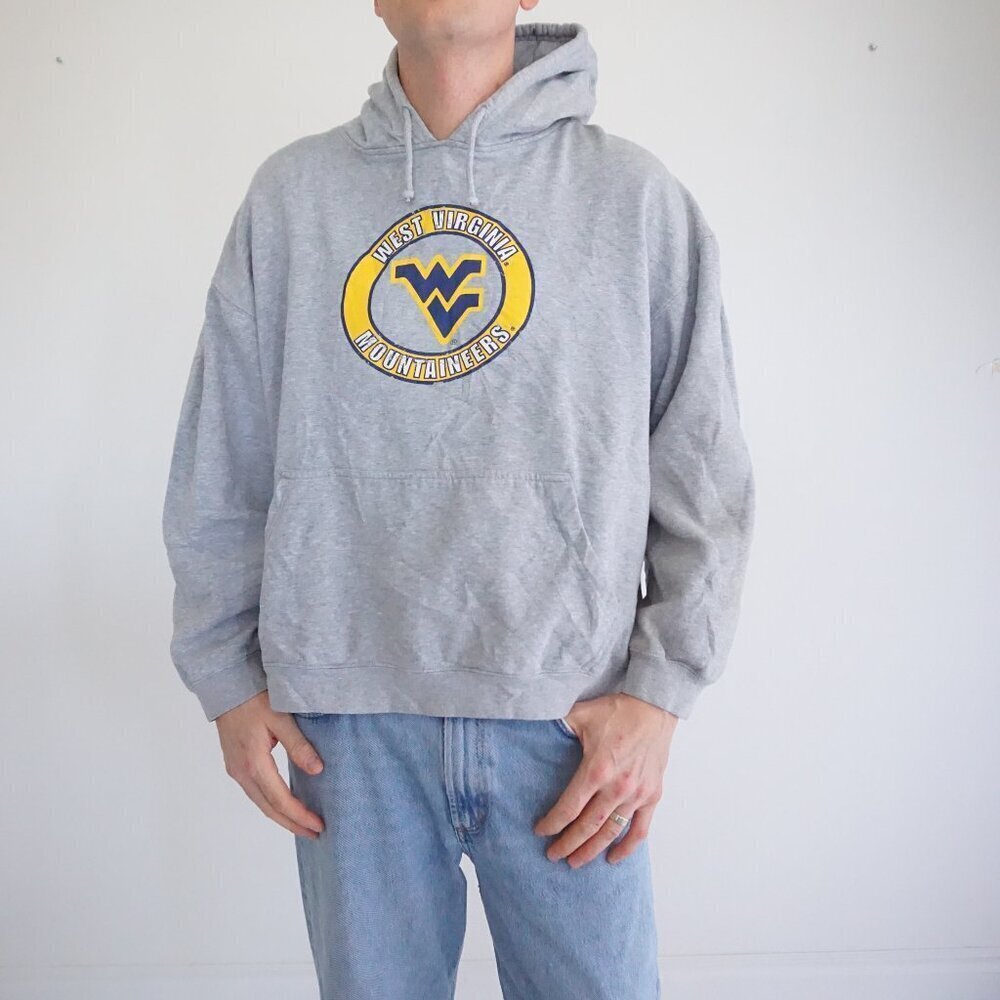 Vintage '90s NCAA West Virginia Mountaineers Gray Boxy Fit Hoodie Sweatshirt XL